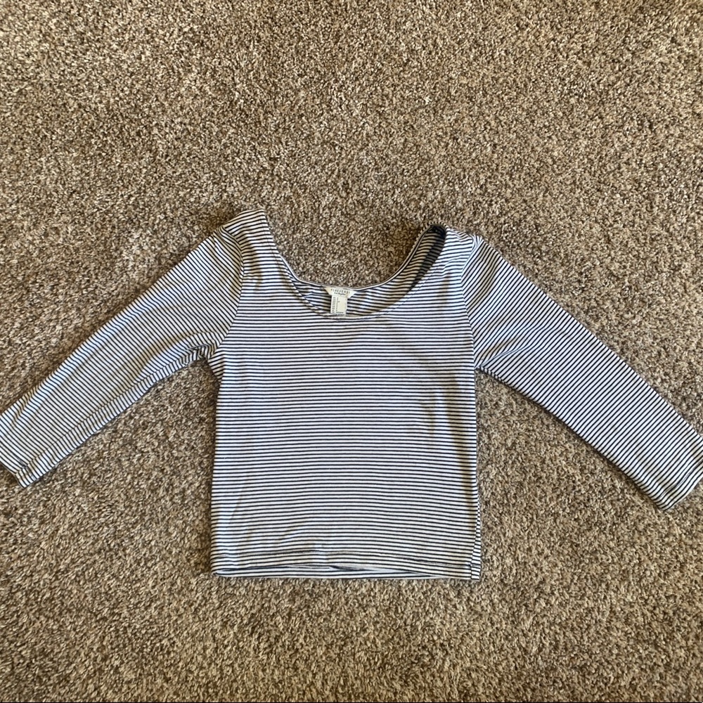 Striped 3/4 Sleeve Crop Top